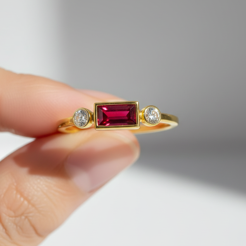 Ruby With Side Diamond 14K Solid Gold Diamond Fashion Ring for Women-0