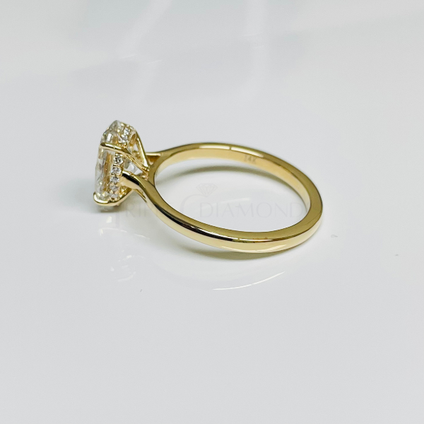 Oval Cut Hidden Halo 14K Solid Gold Cathedral Setting Engagement Ring-4