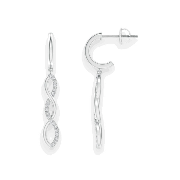 14K Solid Gold Dangling Twisted Infinity Diamond Earrings-2