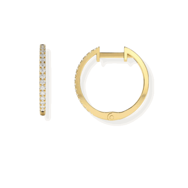 14K Solid Gold Diamond Medium Hoop Earrings-1