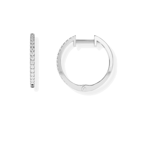 14K Solid Gold Diamond Medium Hoop Earrings-4