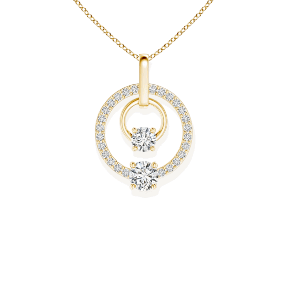 14K Solid Gold Hanging Tow Circle Diamond Necklace-1