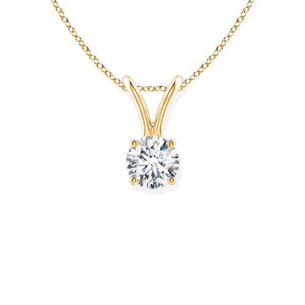 14K Solid Gold Round Cut Four Prong Solitaire Diamond Pendant - IGI Certified