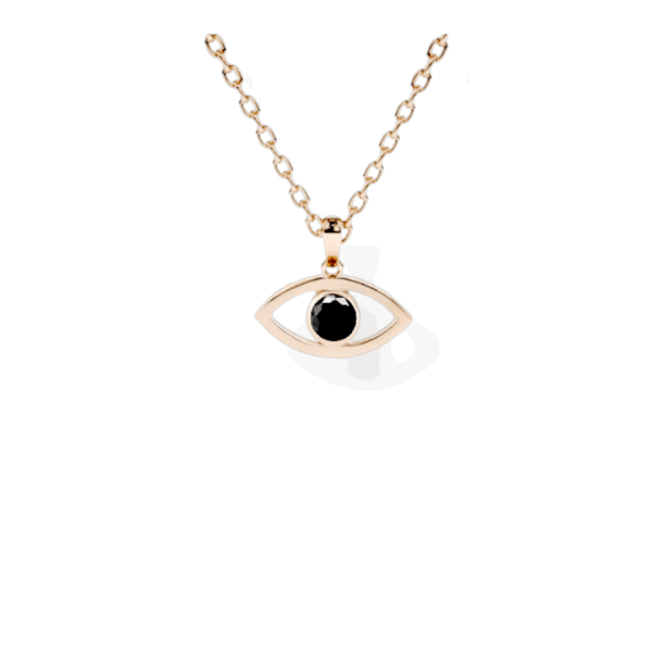 14K Solid Gold Solitaire Evil Eye Necklace-3