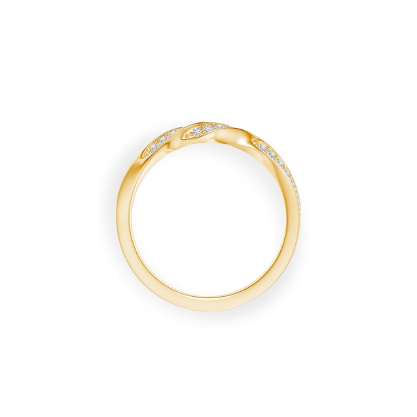 14K Solid Gold Twisted Half Line Diamond Ring Band-2