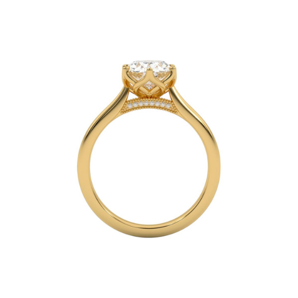 3 Carat Oval Cut Cathedral Setting Hidden Halo Solitaire Diamond 14K Solid Gold Ring-3