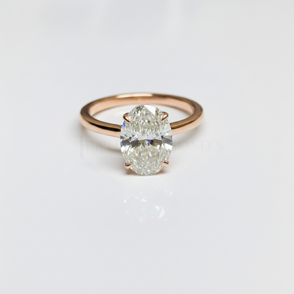 Oval Cut Hidden Halo 14K Solid Gold Cathedral Setting Engagement Ring-3