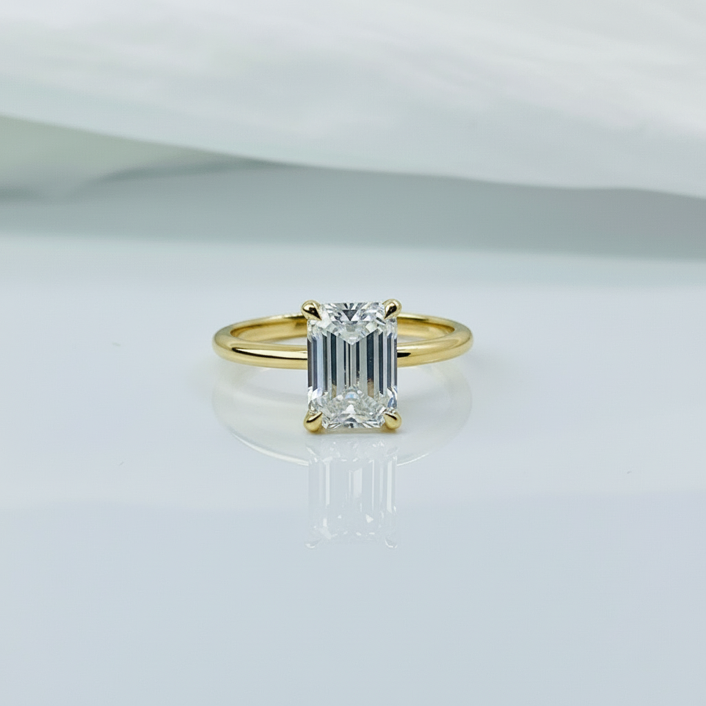 Emerald Cut Diamond Solitaire 14K Solid Gold Engagement Ring IGI Certified-5