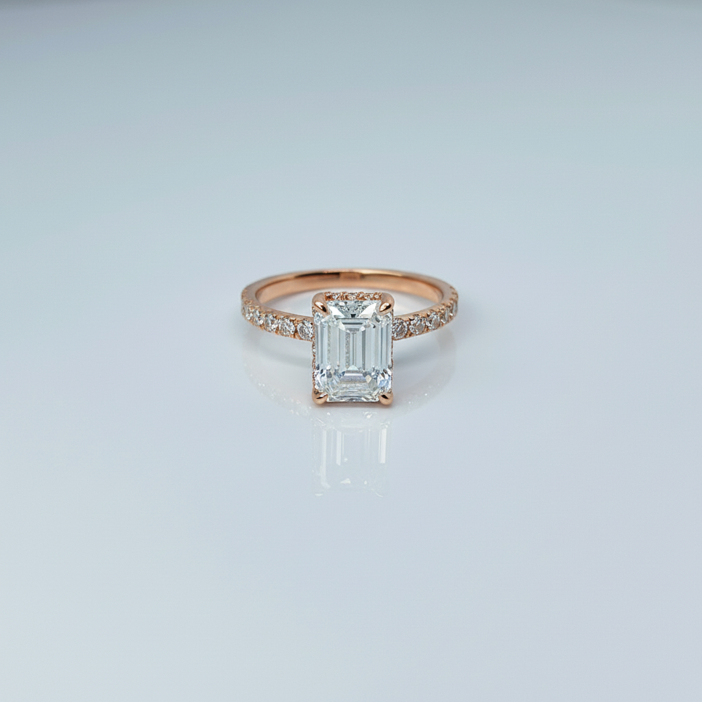 2 to 4 Carat Emerald Cut Pave Setting 14K Solid Gold Solitaire Diamond Engagement Ring-2