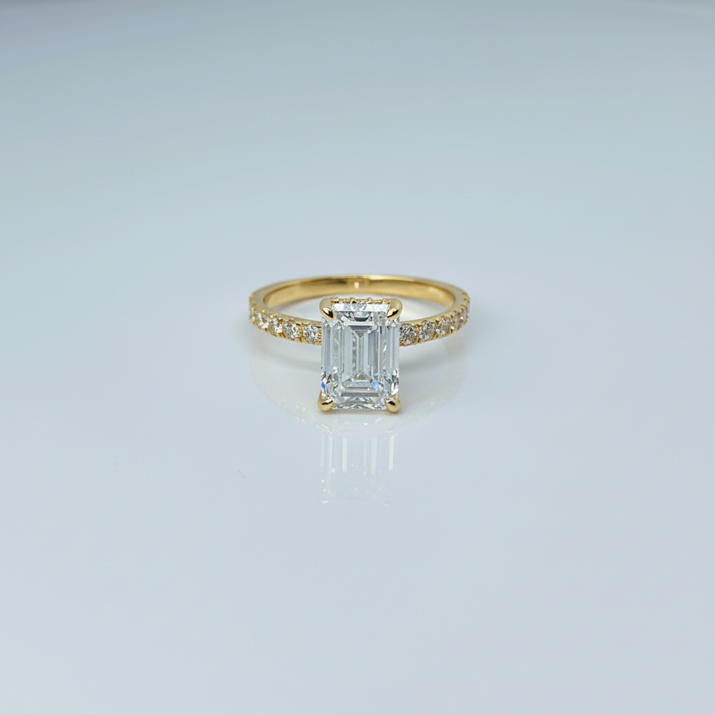 2 to 4 Carat Emerald Cut Pave Setting 14K Solid Gold Solitaire Diamond Engagement Ring-1