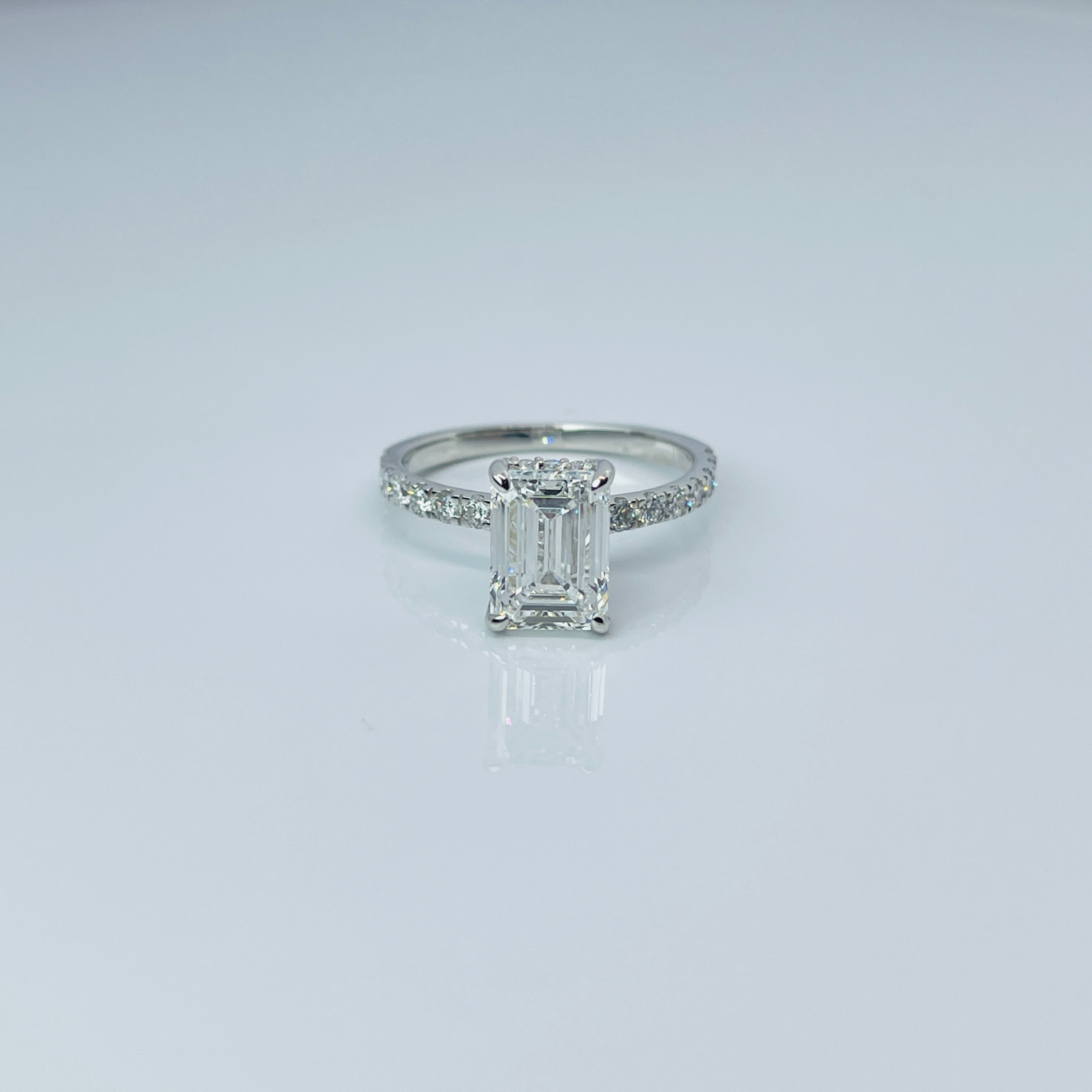 2 to 4 Carat Emerald Cut Pave Setting 14K Solid Gold Solitaire Diamond Engagement Ring-3