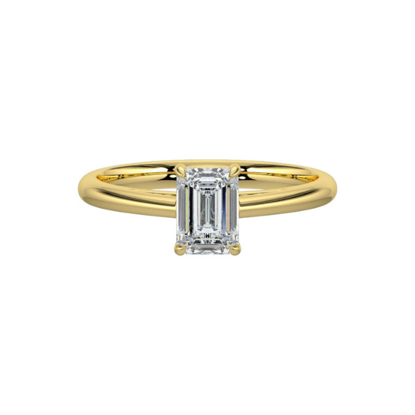 Emerald Cut Cathedral Setting Solitaire Diamond 14K Solid Gold Engagement Ring-4