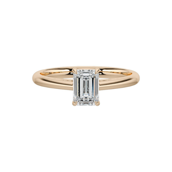 Emerald Cut Cathedral Setting Solitaire Diamond 14K Solid Gold Engagement Ring-5