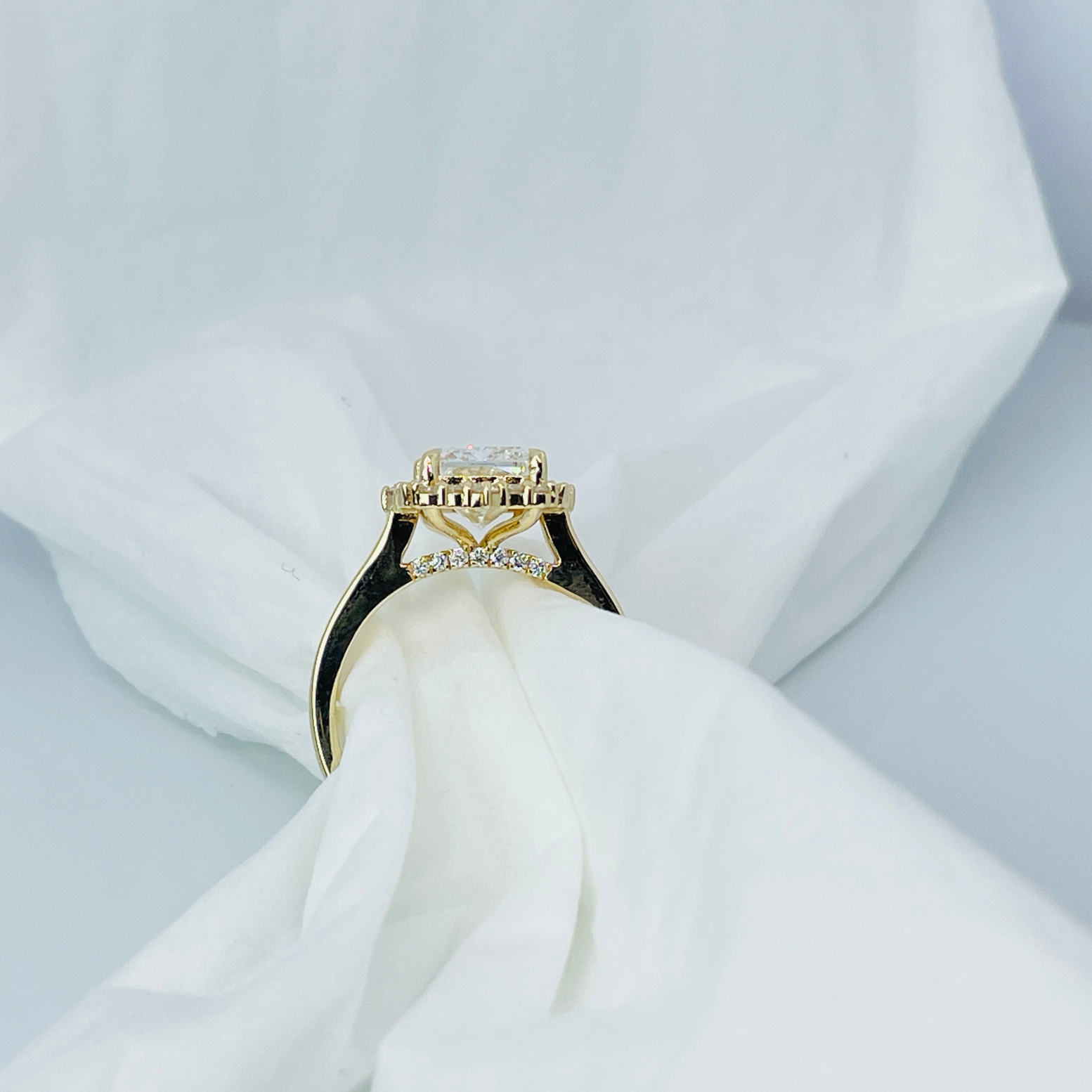 3 Carat Radiant Cut Halo 14K Solid Gold Solitaire Diamond Engagement Ring-2