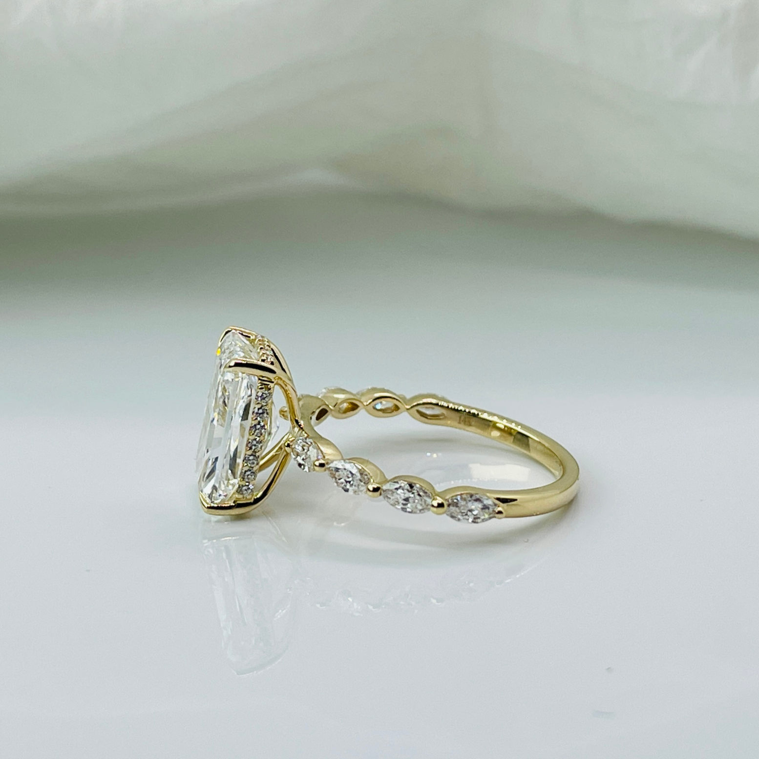 Elegant Radiant Cut Hidden Halo Marquise Band 14K Solid Gold Diamond Engagement Ring 2 to 4 Carat-2