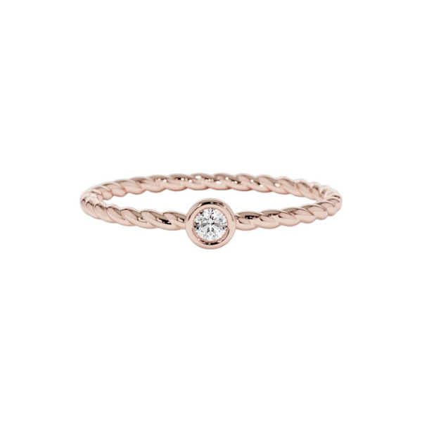 14K Solid Gold Diamond Twisted Bezel Setting Fashion Ring For Women-5