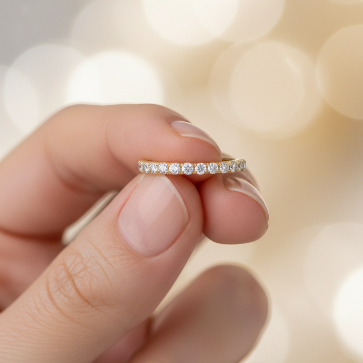 14K Solid Gold Diamond Half Stackable Wedding Ring Band-0