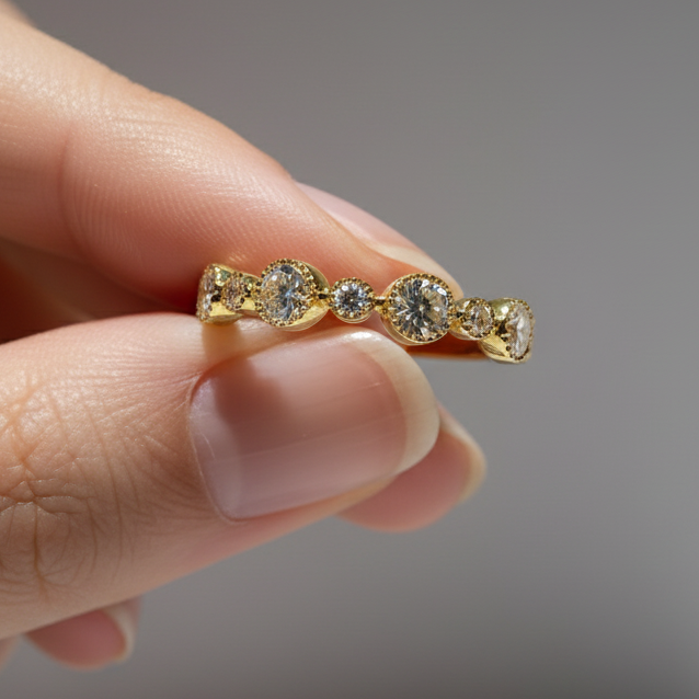 Antic Bezel 14K Solid Gold Diamond Wedding Ring Band-0