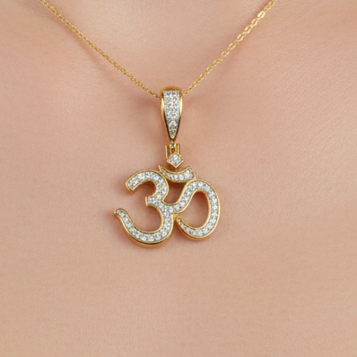 14K Solid Gold Channel Setting Om Diamond Pendant-0