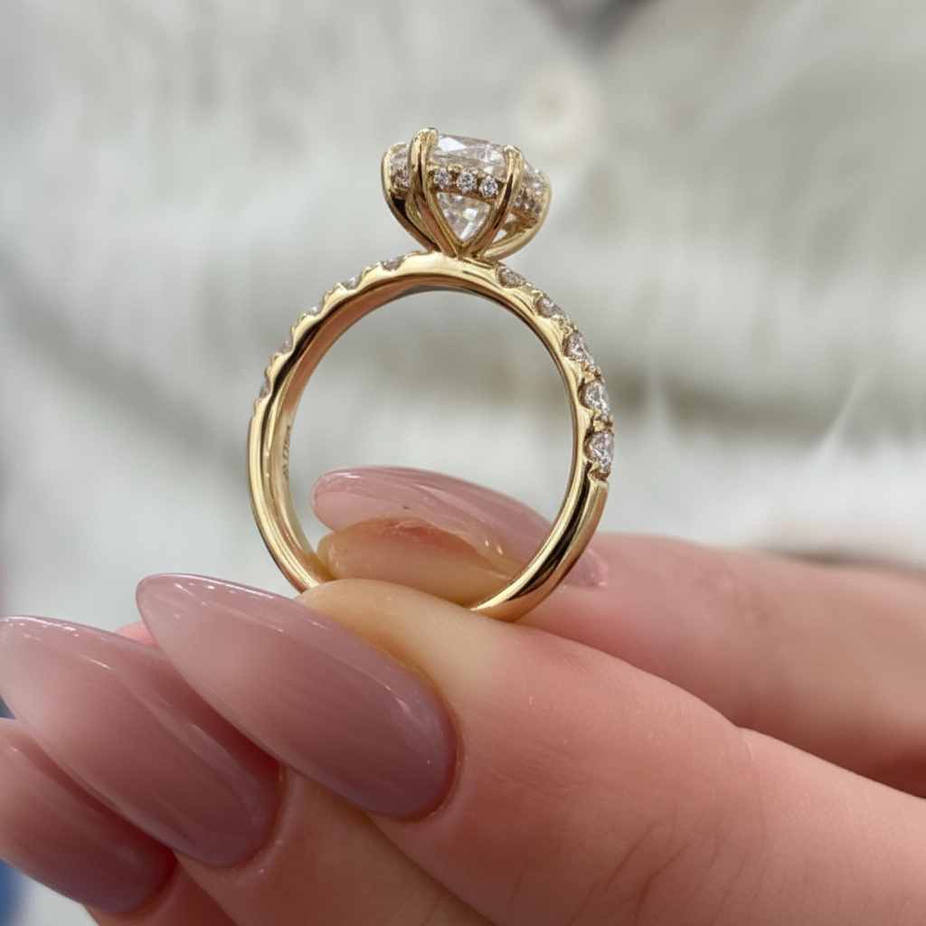 Iconic Marquise Cut Diamond Hidden Halo Pave Band 14K Solid Gold Ring For Women-3