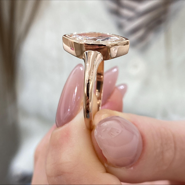 Marquise Cut Diamond Bezel Setting 14K Solid Gold Solitaire Engagement Ring-3