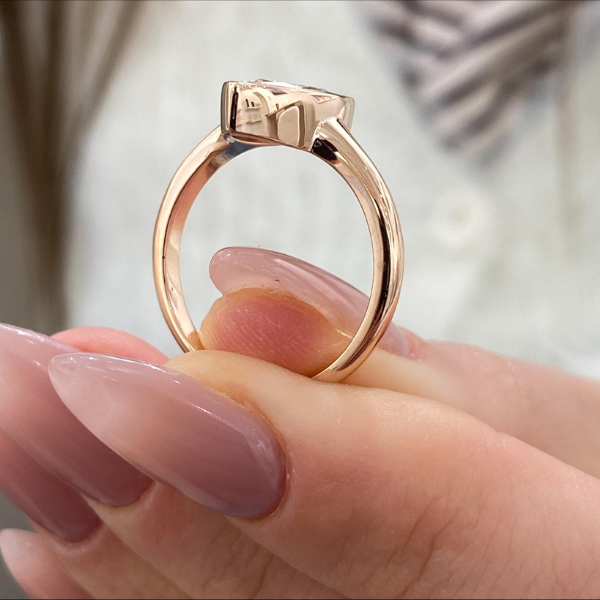Marquise Cut Diamond Bezel Setting 14K Solid Gold Solitaire Engagement Ring-4