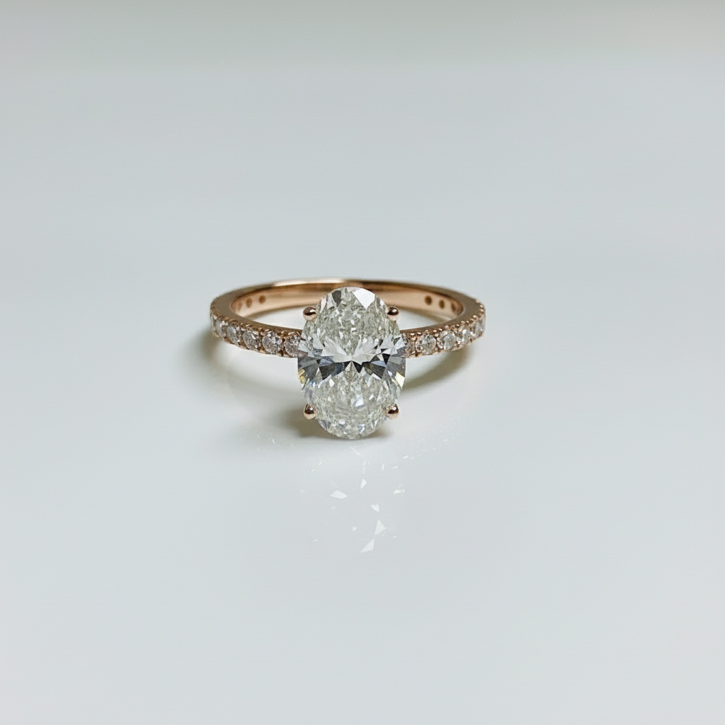 2 to 4 Carat Oval Cut Pave Setting 14K Solid Gold Solitaire Diamond Engagement Ring-3