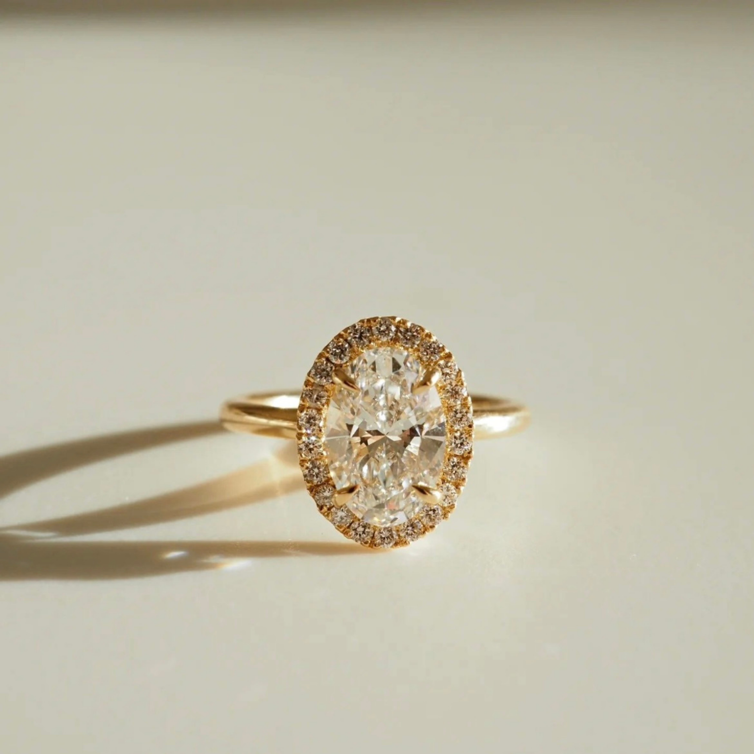 2 to 3 Carat Oval Cut Single Halo 14K Solid Gold Solitaire Diamond Engagement Ring-2