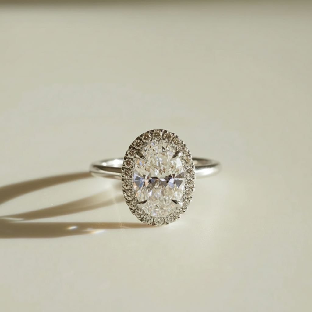 2 to 3 Carat Oval Cut Single Halo 14K Solid Gold Solitaire Diamond Engagement Ring-4