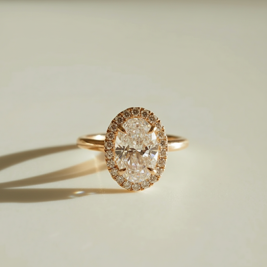 2 to 3 Carat Oval Cut Single Halo 14K Solid Gold Solitaire Diamond Engagement Ring-5