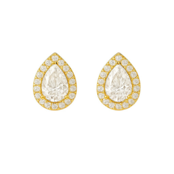 Pear Shape Halo 14K Solid Gold Diamond Earrings Set for Women-1