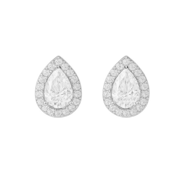 Pear Shape Halo 14K Solid Gold Diamond Earrings Set for Women-2