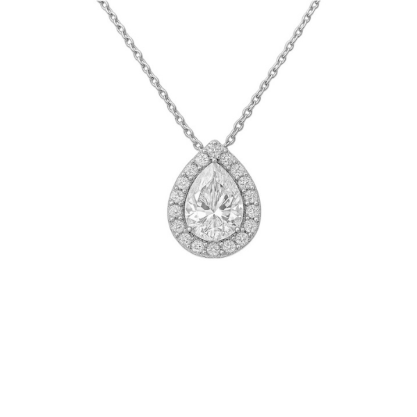Pear Shape Halo 14K Solid Gold Diamond Pendant For Her-1