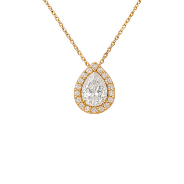 Pear Shape Halo 14K Solid Gold Diamond Pendant For Her-2