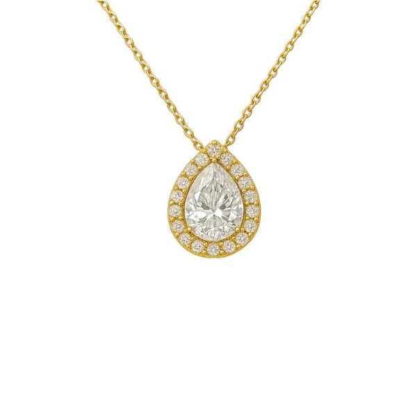 Pear Shape Halo 14K Solid Gold Diamond Pendant For Her-3