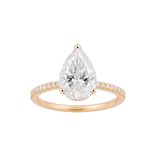2 Carat Pear Shape Hidden Halo 14K Solid Gold Diamond Engagement Ring-5