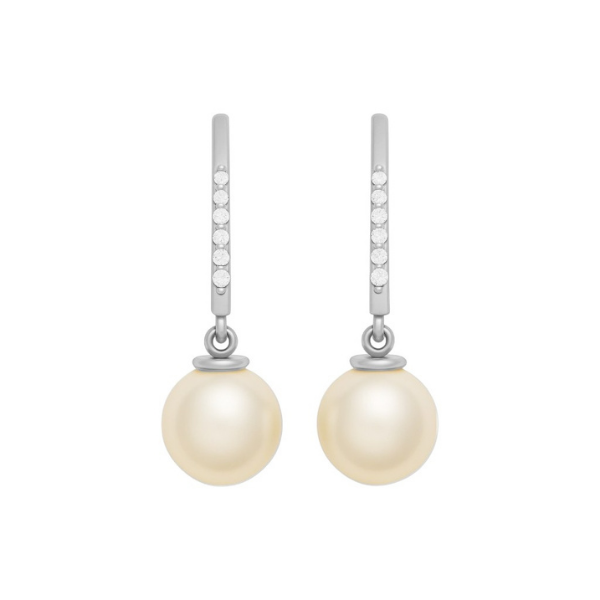 8.00MM Real South Sea Pearl Dangling Diamond 14K Solid Gold Earrings-2