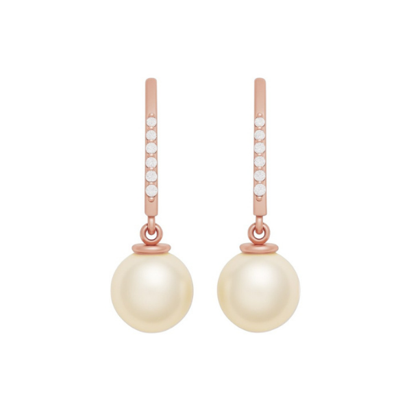 8.00MM Real South Sea Pearl Dangling Diamond 14K Solid Gold Earrings-3