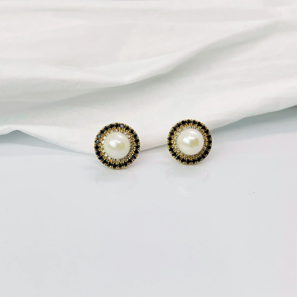 Real South Sea Pearl 14K Gold Earrings stud with Black and white Diamond Jacket-1