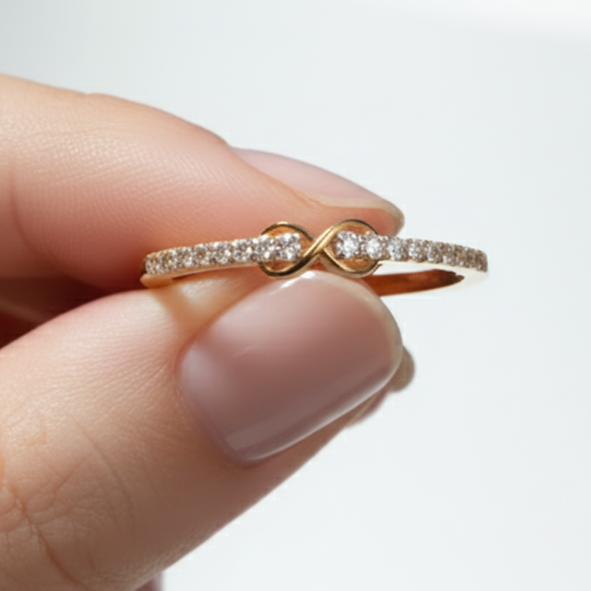 Infinity Style 14K Solid Gold Pave Diamond Fashion Ring Band-0