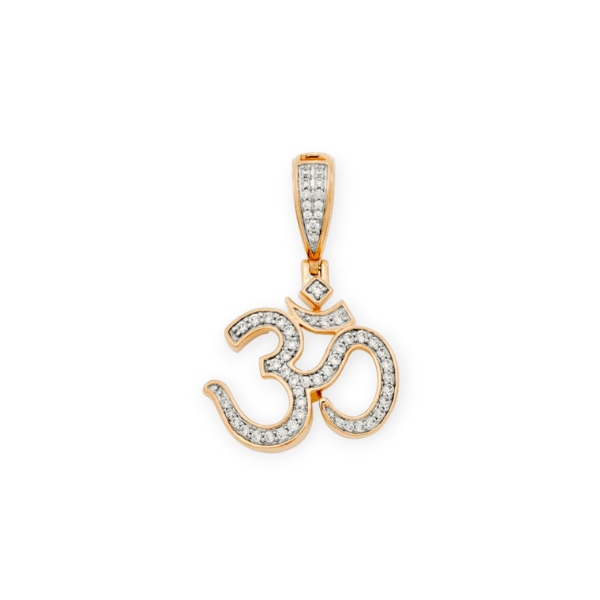 14K Solid Gold Channel Setting Om Diamond Pendant-3