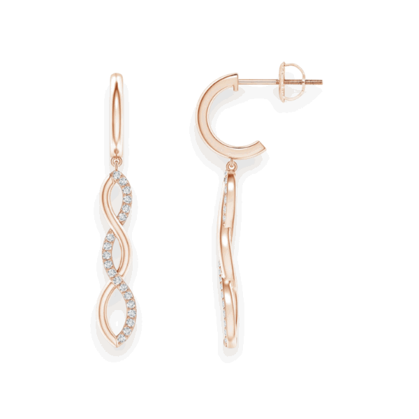 14K Solid Gold Dangling Twisted Infinity Diamond Earrings-3