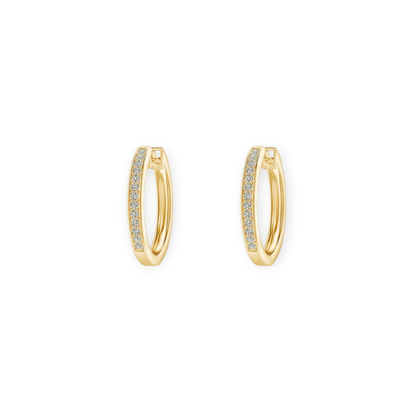14K Solid Gold Diamond Channel Setting Hoop Earrings