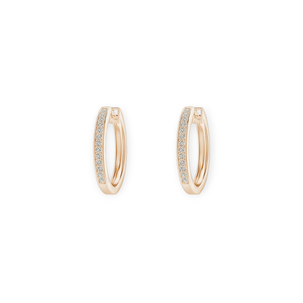 14K Solid Gold Diamond Channel Setting Hoop Earrings