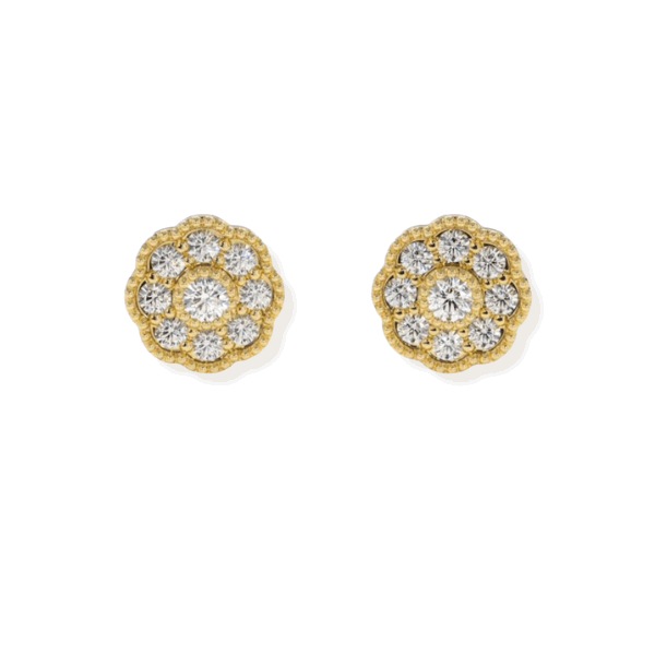 14K Solid Gold Diamond Flower Earrings screw back stud-1