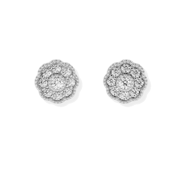 14K Solid Gold Diamond Flower Earrings screw back stud-2