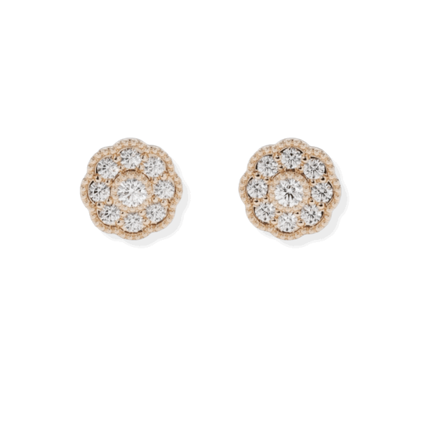 14K Solid Gold Diamond Flower Earrings screw back stud-3