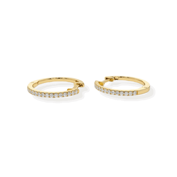 14K Solid Gold Diamond Medium Hoop Earrings-2