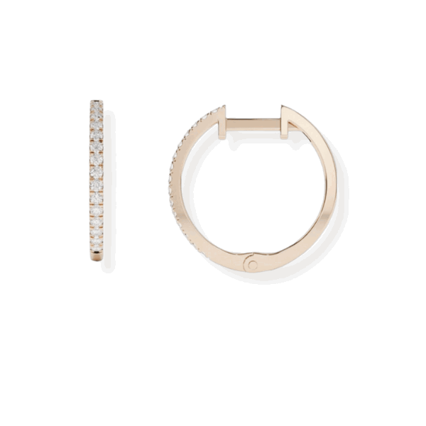 14K Solid Gold Diamond Medium Hoop Earrings-3