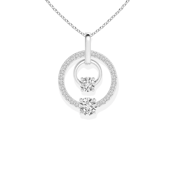 14K Solid Gold Hanging Tow Circle Diamond Necklace-2